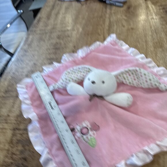 Bunny Pink Long Polka Dot Ear Flower Carters Just one Year Baby Security Blanket - Picture 4 of 7